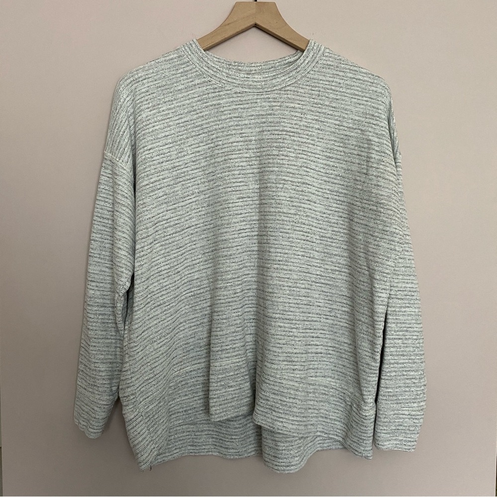 Aerie Gray Marled Stripe Lightweight Long Sleeve Pullover